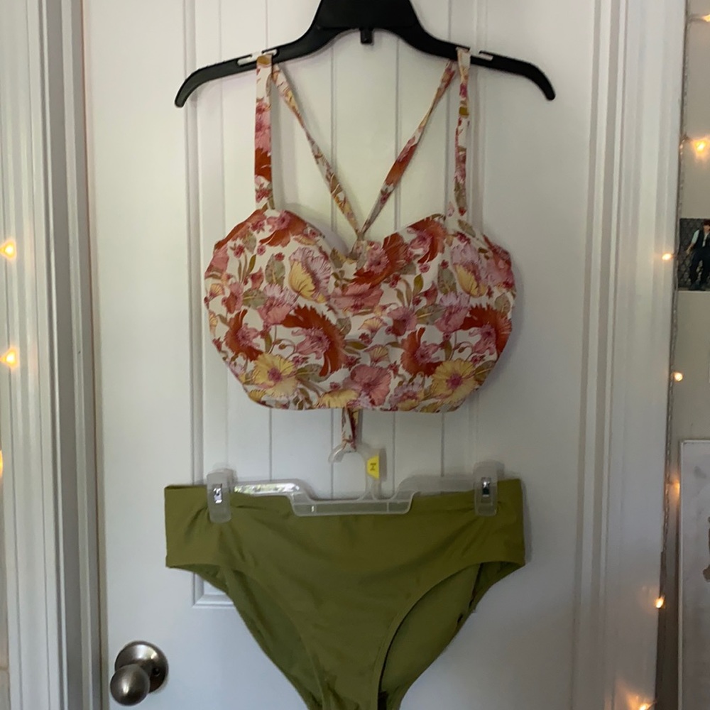 Cute Flowery Bathing suit. Pink and green with flower design.